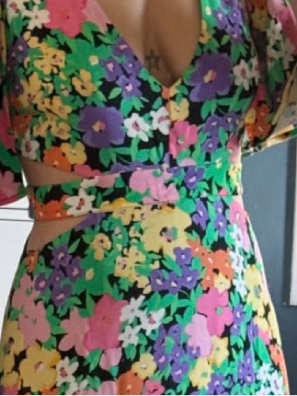 AFRM Floral V-Neck Maxi Dress With Side Cutouta in Multicolor NWOT - Picture 6 of 12